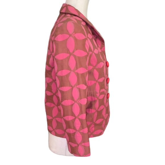 OOAK J. Crew Coral Pink Geometric Floral Jacquard Woven Cropped Blazer - 6 - Picture 4 of 11